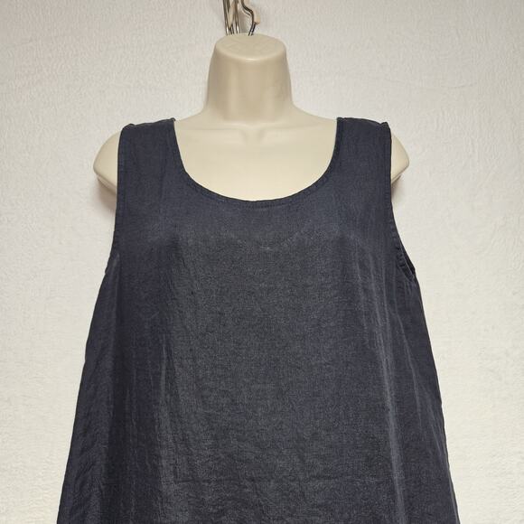 Rosemarie 100% Linen Dress S Boho Midi Lagenlook Minimalist Crochet Trim Beachy - Picture 3 of 8